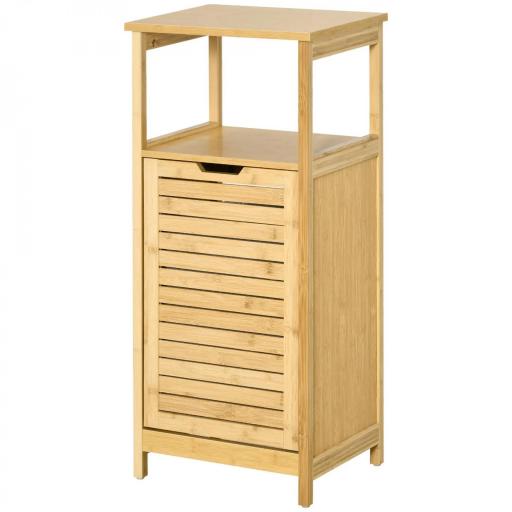 Mueble Auxiliar de Baño de Bambú Armario para Baño con 2 Estantes y 1 Cajón de Tela Extraíble Mueble de Almacenaje para Salón Cocina 40x30x86,5 cm Natural [9]