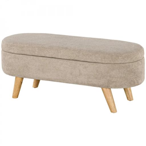 Banco de Almacenaje con Patas de Madera y Asiento Acolchado Carga 120 kg Puff Almacenaje Ovalado Beige [8]