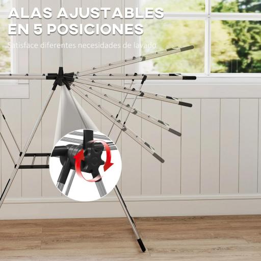 Tendedero Vertical Plegable con Alas Ajustables 4 Soportes para Calzado Barra y Estante 139x62,5x201 cm Plata [4]