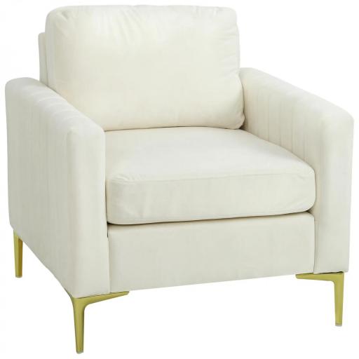 Butaca de Salón Tapizada en Terciopelo Acolchado Grueso Asiento Ancho Reposabrazos Almohadilla 81x77x81 cm Crema [8]