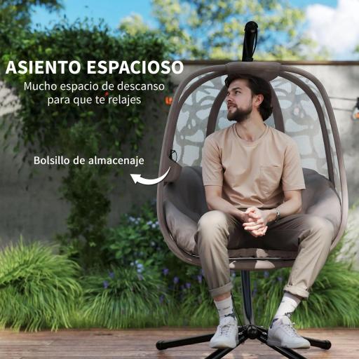 Silla Colgante con Soporte de Acero Sillón Colgante Hamaca con Cesta Plegable y Cojines para Interiores y Exterior Carga 120 kg 126x96x172 cm Marrón [2]