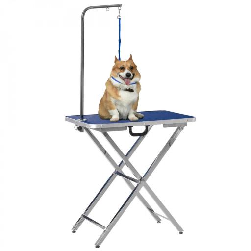 Mesa de Peluquería para Mascotas con Encimera Antideslizante Patas Plegables Asa y Brazo 72x45x74-81 cm Azul [8]