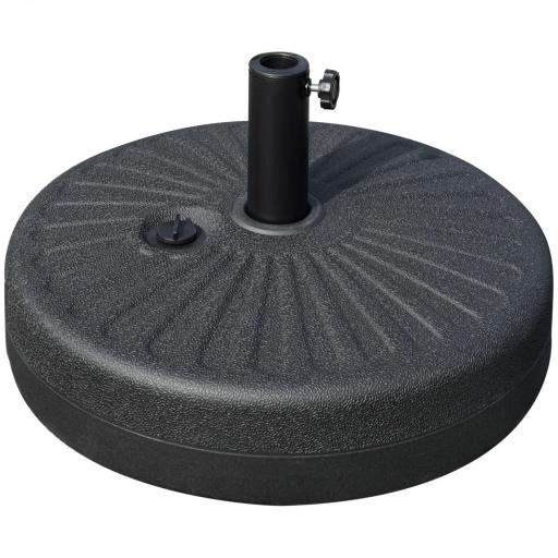 Base de Sombrilla de Jardín Rellenable de Agua 22 kg Soporte de Parasol Redondo Apto para Postes de 38mm/48mm Portátil para Terraza Patio Ø51x30,5 cm Negro [10]