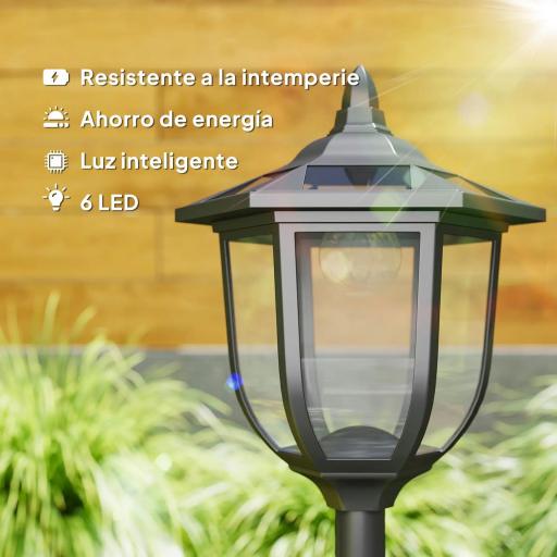 Lámpara Solar de Jardín Farola con 6 Luces LED con Batería Recargable Solar con Autonomía de 6-8 Horas Ø26,5x177cm Negro [4]