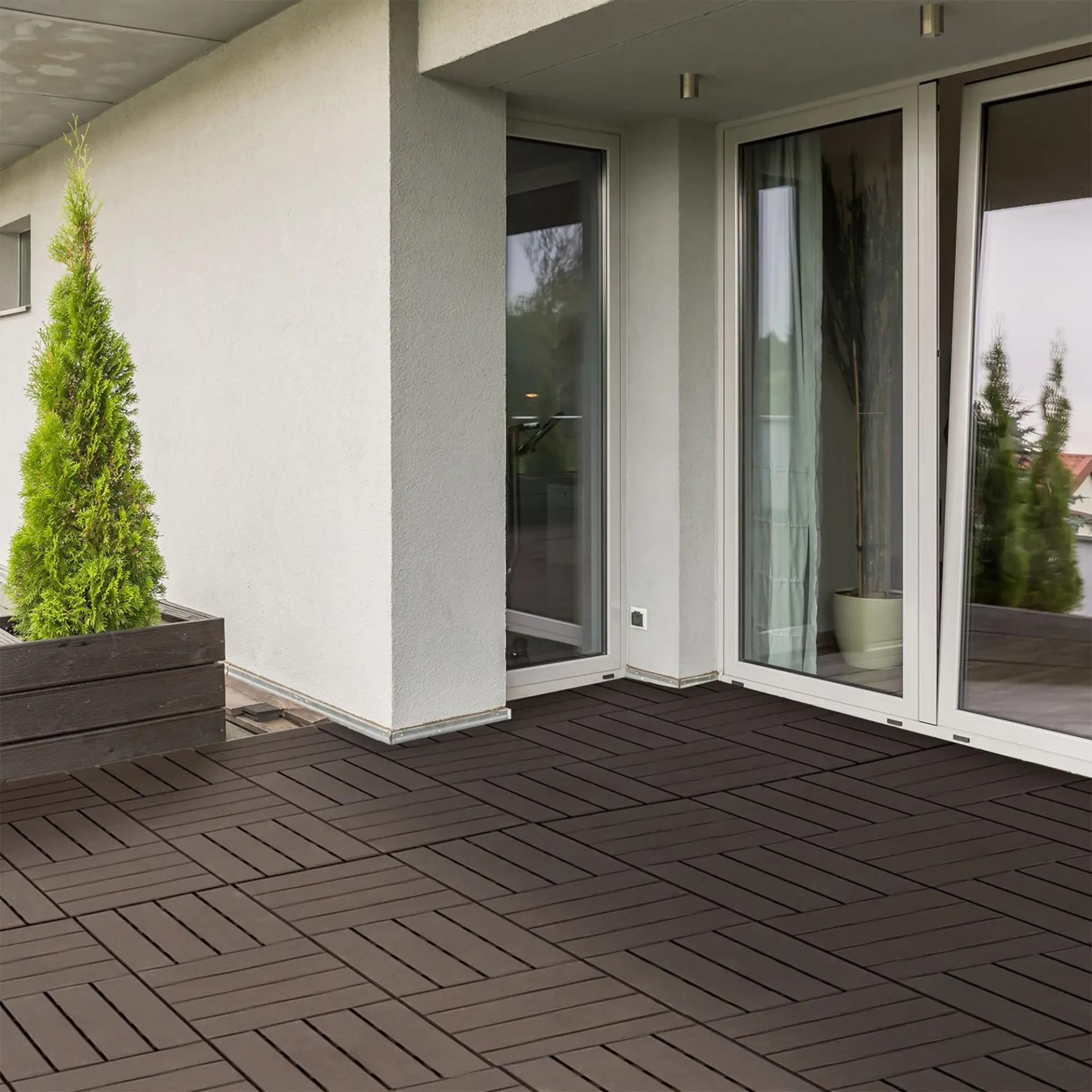 Set de 9 Baldosas Cuadradas de 30x30 cm con Área de 0,81 m² Losetas Sistema de Clic para Balcón Terraza Jardín Marrón