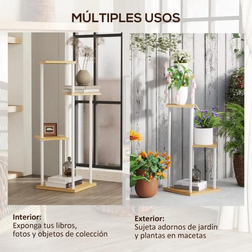 Soporte para Plantas de Madera y Acero de 4 Niveles con 4 Estantes Cuadrados 53x42x85 cm Natural y Blanco [2]