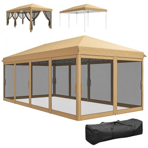 Carpa Plegable 6x3 m Cenador de Jardín con 6 Mosquiteras Bolsa de Transporte y Marco de Acero para Camping Fiestas Beige [9]
