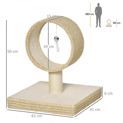 Árbol para Gatos Pequeño 61x41x50 cm Torre de Rascado de Gato con Túnel Superior Poste Rascador de Yute Natural y Juguete de Rata Colgante Beige [1]