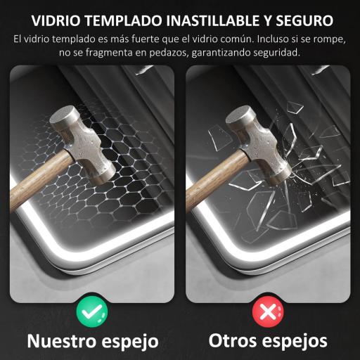 Espejo de Baño con Luz LED 80x60 cm con Bluetooth 3 Colores de Luz Reloj Digital Función Antivaho Función de Memoria [9]