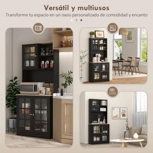 Alacena de Cocina con Estantes y Puertas de Vidrio para Pequeños Electrodomésticos 80x37x183 cm Negro [4]