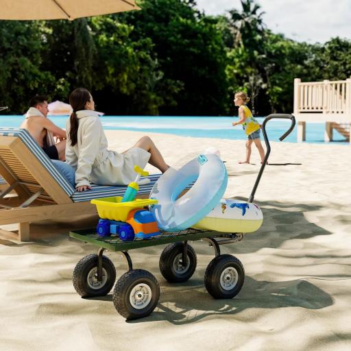 Carrito de Jardín con Manija Acolchada y 4 Ruedas Grandes Estructura de Acero Carga 150 kg 94x48,5x100 cm Verde y Negro [5]