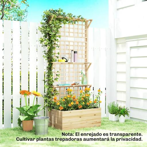 Jardinera con Enrejado y Techo de Madera para Plantas Trepadoras con 2 Estantes Drenaje y Forro 76x43,5x177 cm Natural [9]