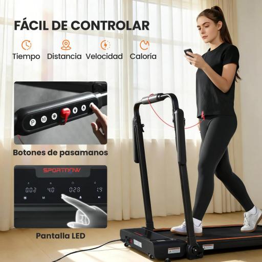 Cinta de Correr Plegable con Escritorio Extraíble 2.5HP 1-12 KM/H Pantalla LED Manillar y Soporte para Móvil Negro [5]