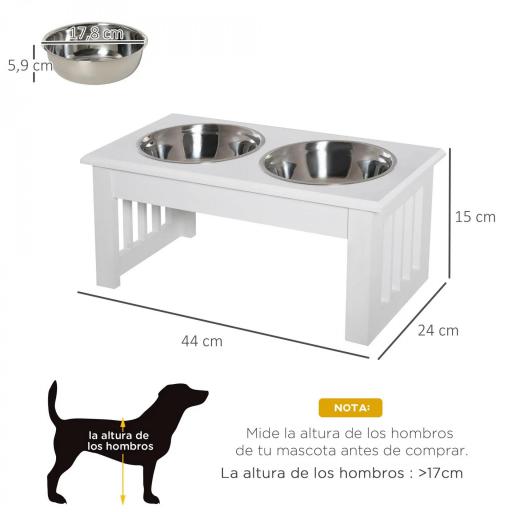 Comedero Elevado para Perros con Soporte y 2 Cuencos Extraíbles de Acero Inoxidable Alimentador para Mascotas Alimento y Agua 44x24x15 cm Blanco [1]