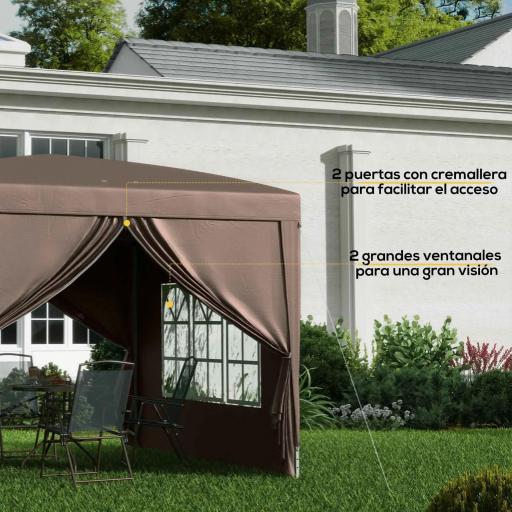 Carpa Plegable Pop-up 3x3 m con 4 Paredes Laterales Anti-UV y Bolsa de Transporte Café [4]