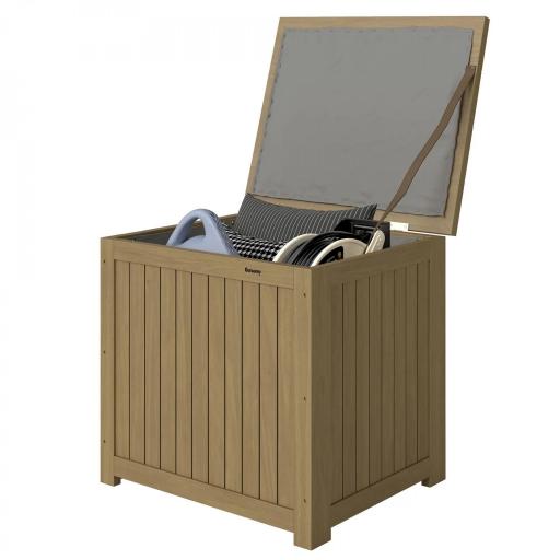 Arcón Exterior de Madera 130L Baúl Almacenaje Exterior con Forro Tapa con Bisagras y Correa 63x51x58,5 cm Marrón [8]