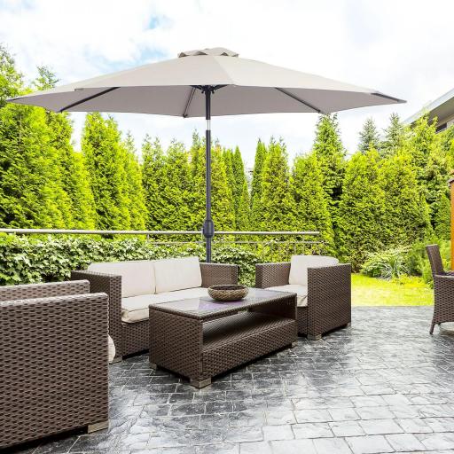 Sombrilla de Jardín Ø295x250 cm con Manivela Parasol Exterior con Mecanismo de Inclinación y Poste Desmontable de Metal para Terraza Piscina Patio Gris Claro