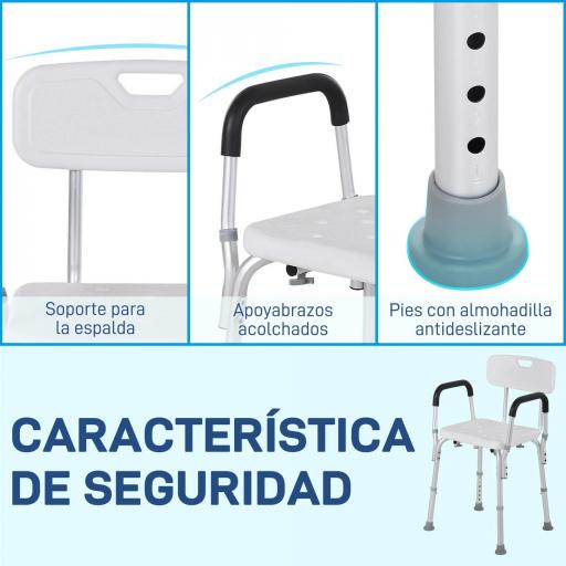 Silla para Ducha Taburete de Ducha Antideslizante con Altura Ajustable y Reposabrazos Regulable Carga 136 kg [2]