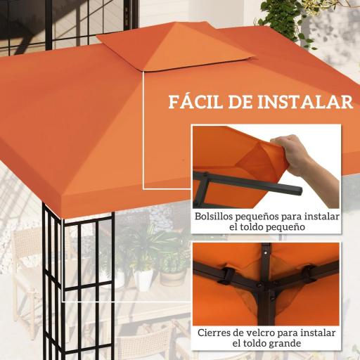 Techo de Repuesto para Cenador, 3x3 m, Cubierta de Repuesto con Techo Doble, 8 Orificios de Drenaje y Protección UV, SOLO Toldo de Recambio para Pabellón Gazebo, Rojo [8]
