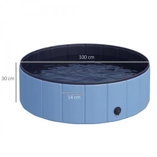 Piscina Plegable para Perros Gatos Ø100x30 cm Bañera Portátil para Mascotas PVC Antideslizante Múltiples Usos Color Azul [1]