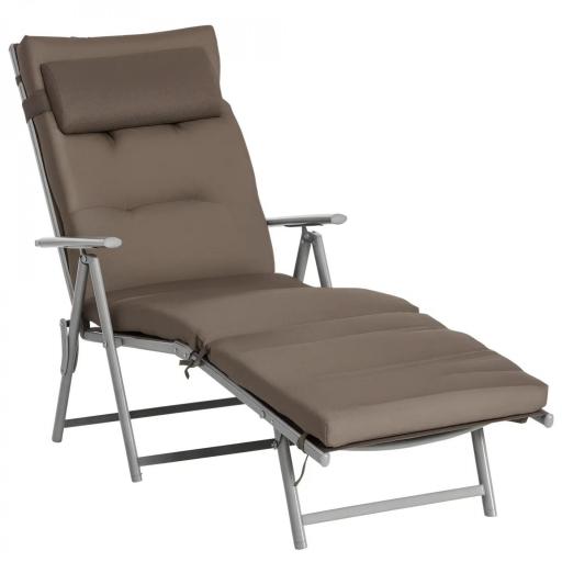 Tumbona Plegable de Jardín con Respaldo Ajustable en 7 Posiciones Cojín Cuerpo Entero y Cabeza 137x63,5x100,5 cm Marrón [8]