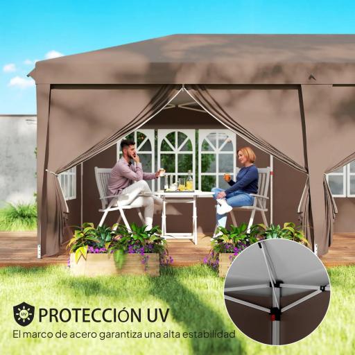 Carpa Plegable 6x3 m Pop-up con 4 Laterales Desmontables Cenador de Jardín con 4 Ventanas y Bolsa de Transporte Café [5]