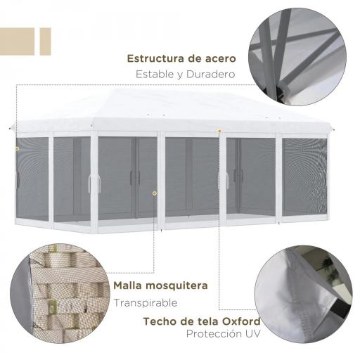 Carpa Plegable Pop-Up Gazebo 6x3 m con 6 Paredes Laterales de Malla Anti-UV y Bolsa de Transporte Crema [5]