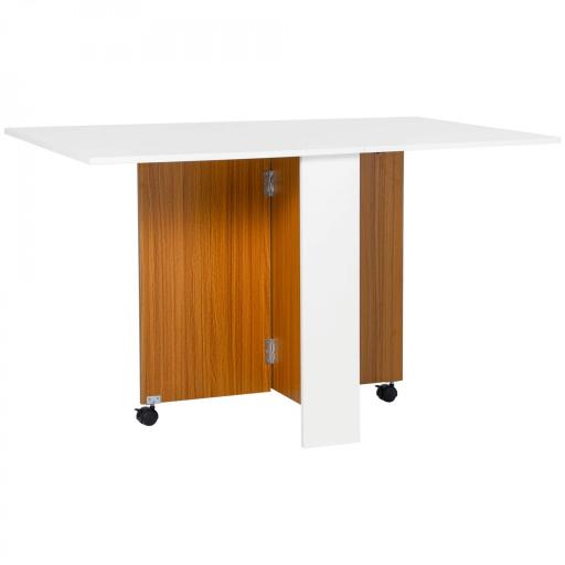 Mesa de Comedor Plegable con Ruedas Mesa Auxiliar Multifuncional con 2 Alas Abatibles 120x80x73 cm Blanco y Teca [9]