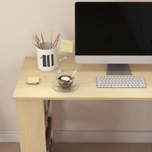 Escritorio en L con Estantería Mesa de Escritorio con Estantes para Oficina Estudio 120x110x74,5 cm Natural y Blanco [4]
