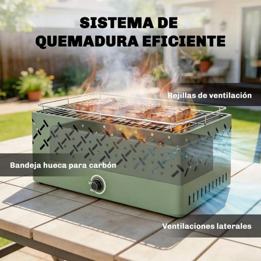 Barbacoa de Carbón 45,5x29x21 cm con Ventilador Integrado Temperatura Ajustable y Bandeja de Carbón Verde Claro [7]