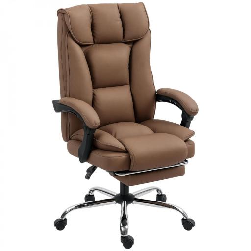 Silla de Escritorio con Reposapiés Respaldo Reclinable Acolchado Grueso Tapizada en Cuero Sintético Marrón [8]