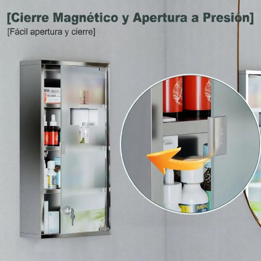Armario de Medicinas Botiquín Gabinete de Primero Auxilios Acero Inox 4 Estantes Caja Colgante de Pared con Cerradura [5]
