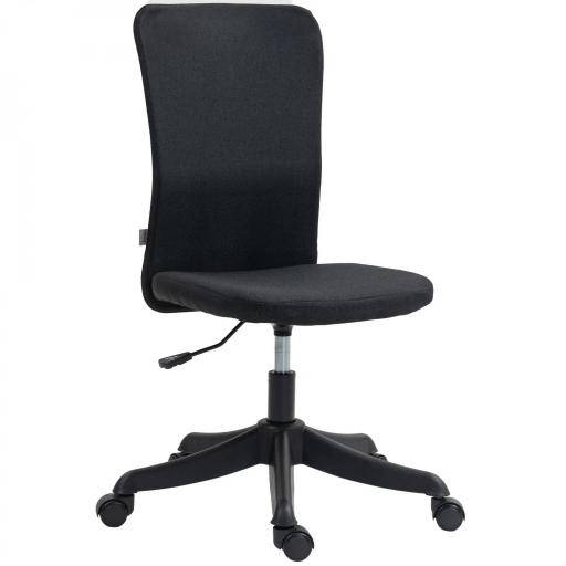Silla de Oficina con Ruedas Altura Ajustable y Tapizado en Lino Sintético para Oficina o Estudio 53x43x85-93 cm Negro [9]