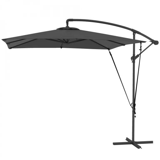 Parasol Excéntrico 247x247 cm con Base Cruzada Manivela Funda Protectora y Toldo Giratorio 360° Gris Oscuro [8]