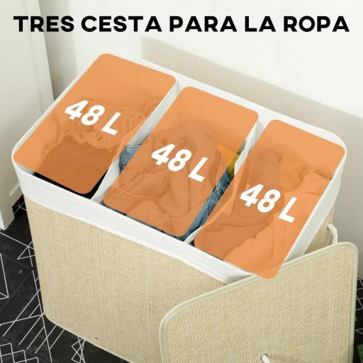 Cesto de Ropa Sucia de Bambú con 1 Compartimento Asas para Facilitar el Uso y Bolsas Desmontables Lavables 60x40x60 cm [2]