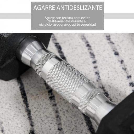 Juego de Mancuernas 2x10 kg con Barra de Conexión de Metal Cabeza Hexagonal para Entrenamiento en Casa Negro y Plata [7]