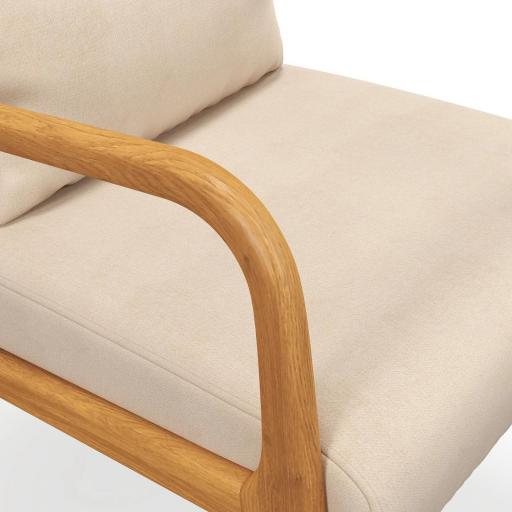 Butaca Nórdica Sillón de Salón Acolchado con Reposabrazos Cojín y Marco de Madera de Caucho 61x78x76 cm Beige [5]