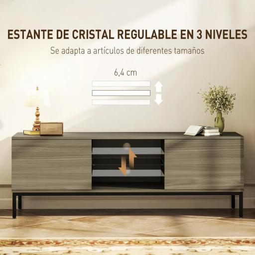 Mueble de TV con Compartimento Orificio de Cables y Estante Ajustable para Televisión de 60 Pulgadas 140x40x49,5 cm Gris [5]