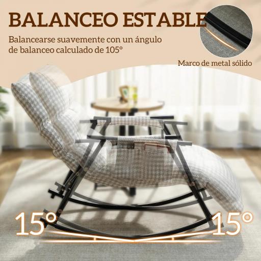 Silla Mecedora con Respaldo y Reposapiés Ajustables Mecedora Sillón Balancín Tapizado en Lino 62x100x89 cm Gris [3]