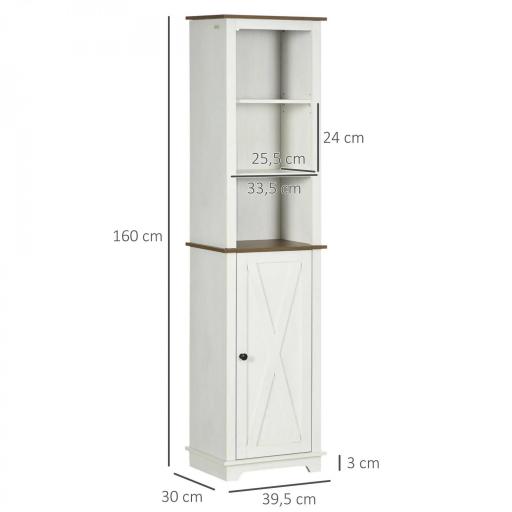 Armario Alto de Baño Mueble Columna de Baño con 3 Compartimientos Puerta y Estante Ajustable 39,5x30x160 cm Blanco [1]