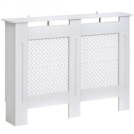 Cubre Radiadores, 111.5x19x82 cm, Cubierta para Radiador Moderna de MDF, con Estante Superior y Listones, para Salón, Dormitorio, Pasillo, Blanco [9]