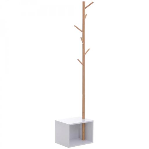 Perchero de Pie con Zapatero Colgador Tipo Árbol Moderno 6 Ganchos para Colgar Ropa Bolsa Banco con Almacenamiento Pasillo Entrada Bambú y MDF 40x30x180cm [9]