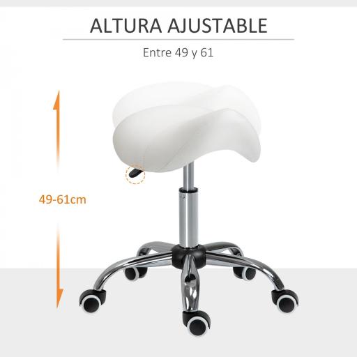 Taburete con Ruedas Taburete Giratoria con Altura Ajustable Taburete Cosmetica Dentista Peluqueria 52x53x49-61 cm Blanco [2]