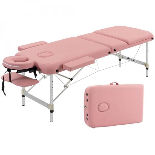 Camilla Masaje Plegable de Aluminio con Altura Ajustable 3 Zonas Reposacabezas Extraíble Bolsa de Transporte Rosa [8]