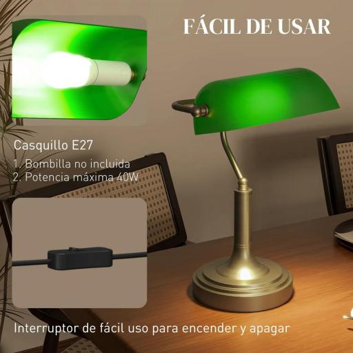 Lámpara de Escritorio Banquero E27 con Pantalla Ajustable Interruptor Basculante para Hogar Oficina Biblioteca Verde [7]