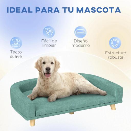  Sofá para Perros Grandes Cama Elevada para Perros con Cojín Lavable y Patas de Madera Carga 30 kg 98x67x25 cm Verde [3]