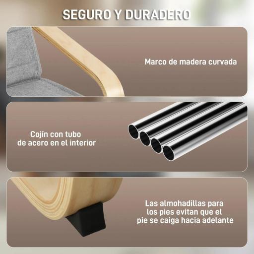 Sillón de Salón con Reposapiés Ajustable Butaca Tapizada en Lino Sintético para Oficina Dormitorio 66,5x94x100cm Gris [6]