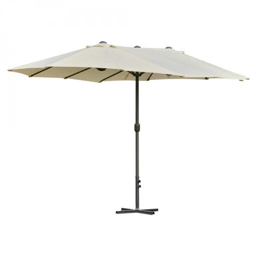 Sombrilla Doble para Jardín 455x265x238 cm Parasol Grande con Manivela Manual Resistente al Agua Protección Solar Crema [8]