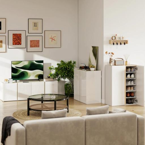 Zapatero de 6 Niveles con 2 Puertas en Blanco Brillo con Cierre Suave y Estantes Ajustables 70x33,5x95 cm Blanco [7]