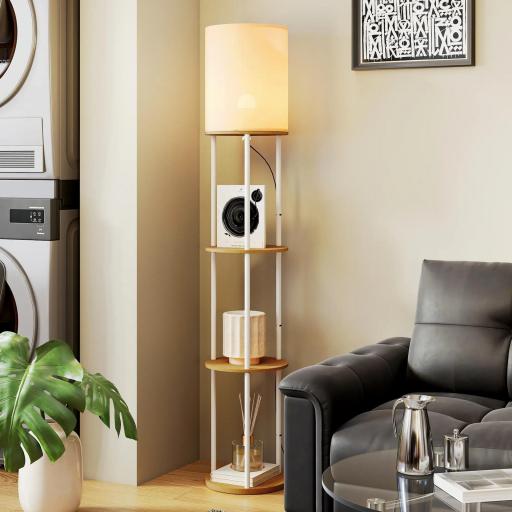 Lámpara de Pie con Estantes con 3 Temperaturas de Color Control Remoto para Salón Dormitorio Oficina Natural [3]